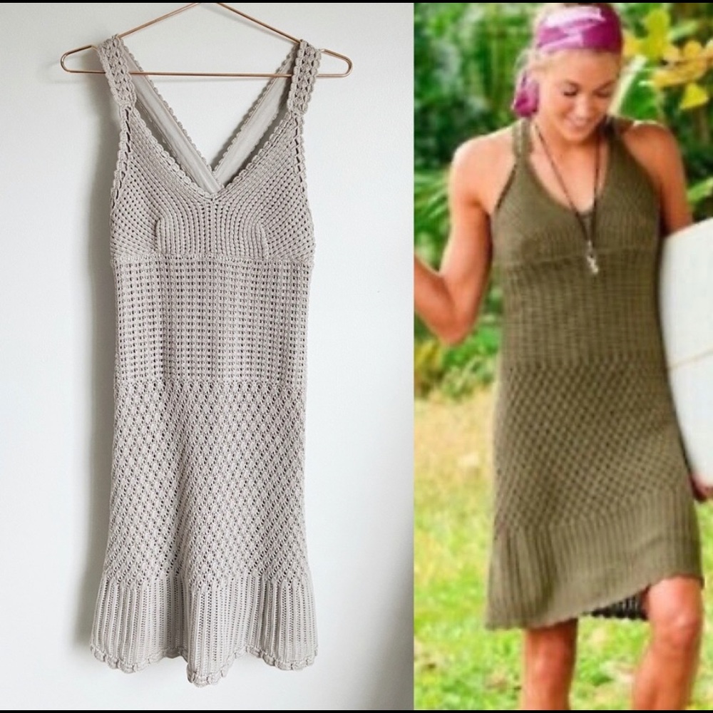 Athleta gray knit crotchet dress